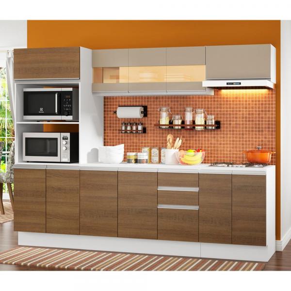 Cozinha Completa 100% MDF Madesa Smart 250 Cm Modulada com Balcão e Tampo