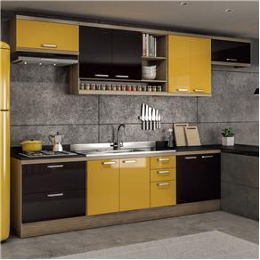 Cozinha Completa Sem Tampo 10 Portas 5800 Argila/Preto/Amarelo - Multimóveis - Marrom
