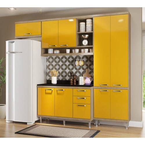 Cozinha Completa Sicília Argila Amarelo Lacca 4 Módulos Multimóveis
