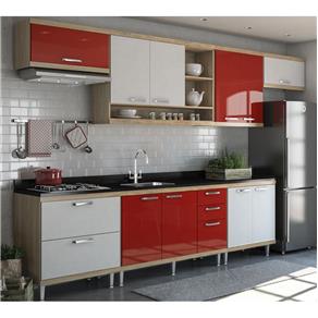Cozinha Modulada Sicilia Argila Branco Vermelho 07 Módulos Multimoveis - Vermelho