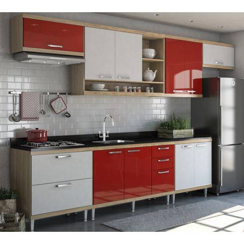 Cozinha Modulada Sicilia Argila Branco Vermelho 07 Módulos Multimoveis