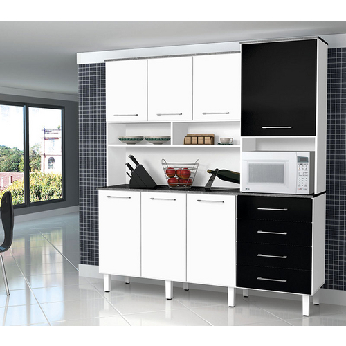 Cozinha Splendore Plus 7 Portas Branco com Preto Lacca - Zanzini Móveis