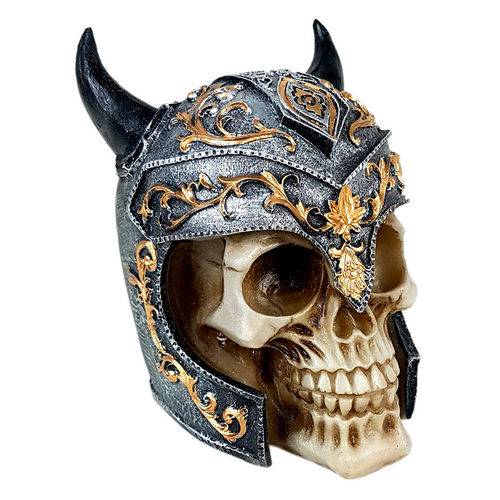 Cranio Caveira Guerreiro Medieval Chifre Decorativo Resina