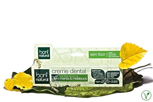 Creme Dental Boni Natural Vegano Sem Fluor Menta e Melaleuca - 90g
