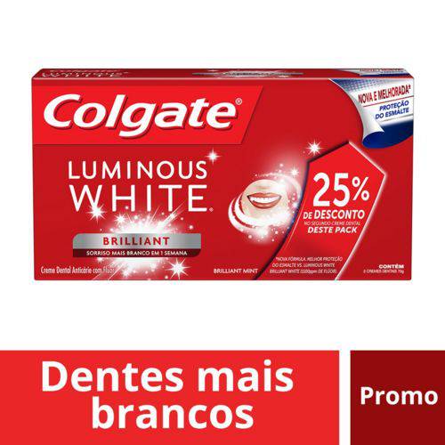 Creme Dental Colgate Luminous White Brilliant White C/2 Bisnagas de 70g (50% de Desconto no Segundo)