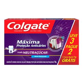 Creme Dental COLGATE Máx. Proteção Anticáries + Neutraçucar 70g Promo Leve 3 Pague 2