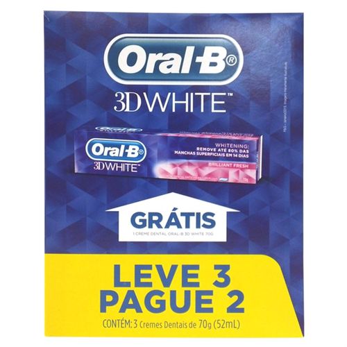 Creme Dental Oral B 3dwhite L3p2 Brilh Fres Caixa C/ 3 Peças de 70GR