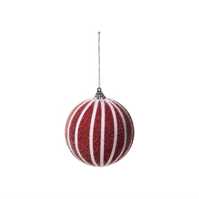 Cromus Natal - Bola com Listras Branco e Vermelho 10 Cm (Sweet Sugar)