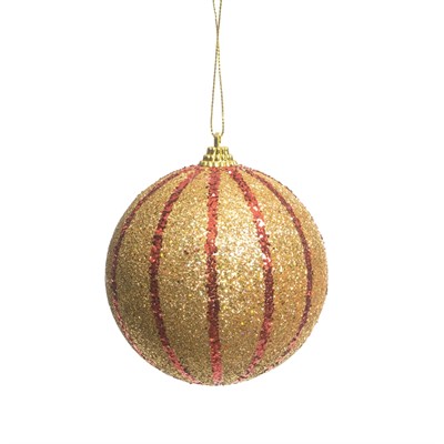 Cromus Natal - Bola com Listras e Glitter Ouro e Vermelho 10 Cm