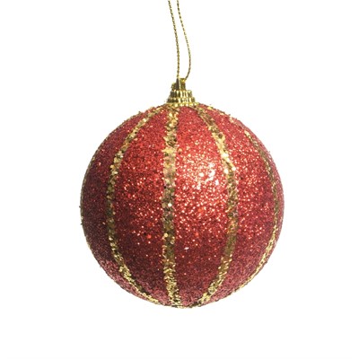 Cromus Natal - Bola com Listras Ouro e Vermelho 8 Cm (Bolas) - 1