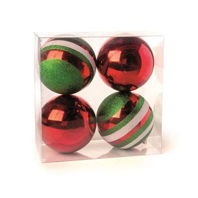 Cromus Natal - Bola com Listras Vermelho e Verde 12 Cm (Bolas) - 1