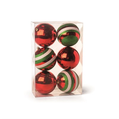 Cromus Natal - Bola com Listras Vermelho e Verde 10 Cm (Bolas) - 1