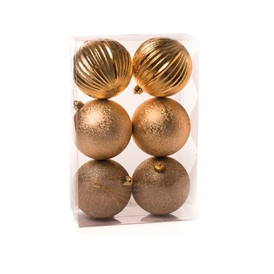 Cromus Natal - Bola Glitter Texturizada Listras Ouro 10 Cm (Bolas) -