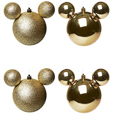 Cromus Natal - Bola Lisa e Glitter Ouro 10 Cm (Disney) - 1 Jogo com