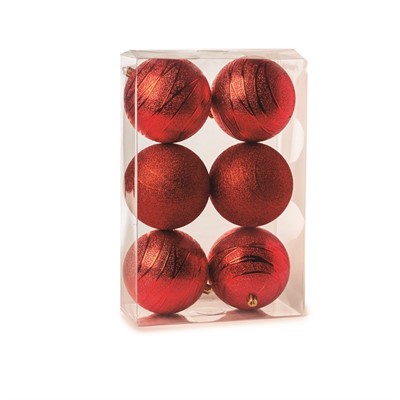 Cromus Natal - Bola Listras Brilhante e Glitter Vermelho 10 Cm (Bolas)