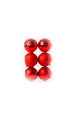 Cromus Natal - Bola Listras Brilhante e Glitter Vermelho 8 Cm (Bolas)