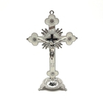 Crucifixo de Mesa Decorativo de Metal Branco