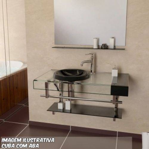 Cuba de Embutir 42cm P/ Banheiro em Vidro Temperado | P/ Bancada ou Gabinete Estilo Chopin Preto