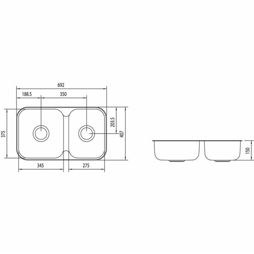 Cuba Dupla de Embutir para Cozinha Tramontina Retangular Plus 2c 34-28 Bs Inox