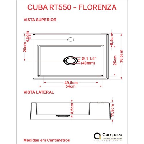 Cuba para Banheiro Rt55w Retangular Florenza Compace Preto