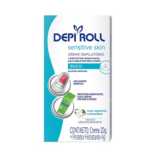 Depilador DepiRoll Sensitive Skin Cera Creme para Buço com 20g + 1 Protetor Hidratante com 4g