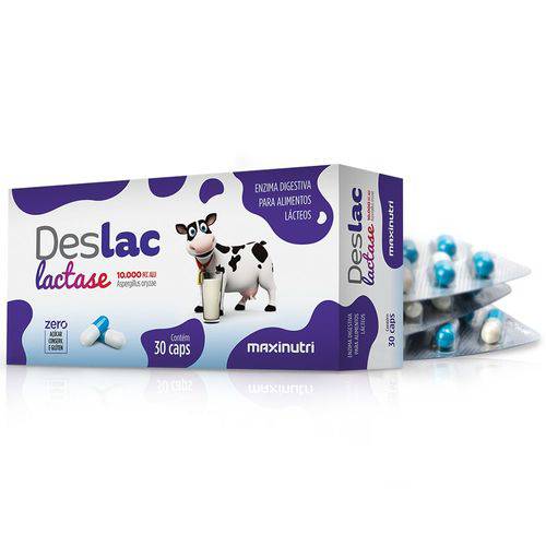 Tudo sobre 'Deslac Lactase 30 Cápsulas Intolerância Lactose - Maxinutri'