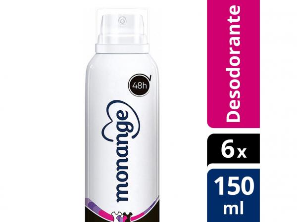Desodorante Aerosol Antitranspirante Feminino - Monange Invisível 150ml 6 Unidades