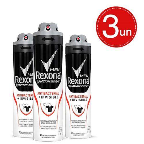 Desodorante Aerosol Rexona Antibacterial Invisible Men 90g 3 Unidades