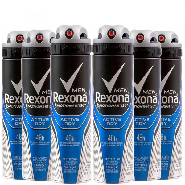 Desodorante Aerosol Rexona Masculino Active Dry 150ml - com 6 Unidades
