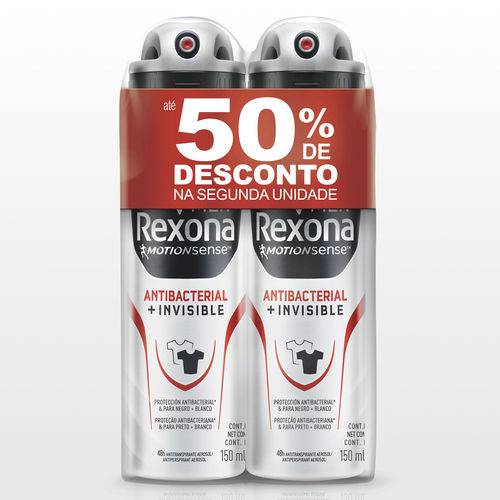 Desodorante Aerosol Rexona Masculino Antibacterial Invisible 90g 2 Unidades