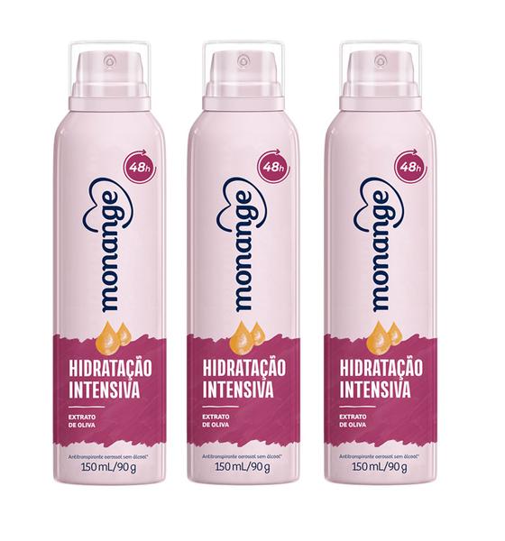 Desodorante Antitranspirante Aerosol Hidratação Intensiva Feminino 150ml Monange - 3 Unidades