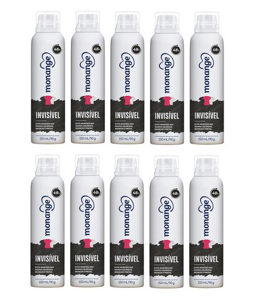 Desodorante Antitranspirante Aerosol Invisível Feminino 150ml Monange - 10 Unidades
