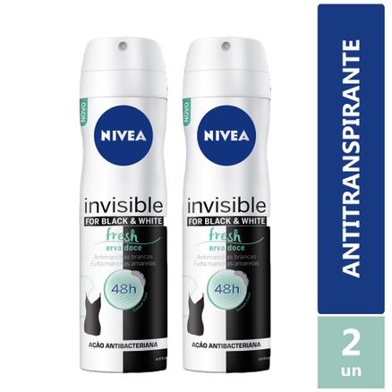 Desodorante Nivea Invisible Black & White Fresh Feminino Aerosol 2un