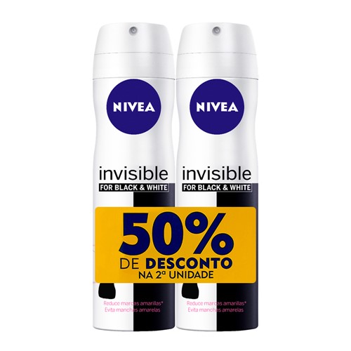 Desodorante Nivea Invisible For Black & White Clear Aerosol Antitranspirante 48h com 2 Unidades de 150ml Cada + 50% Desconto na 2ª Unidade
