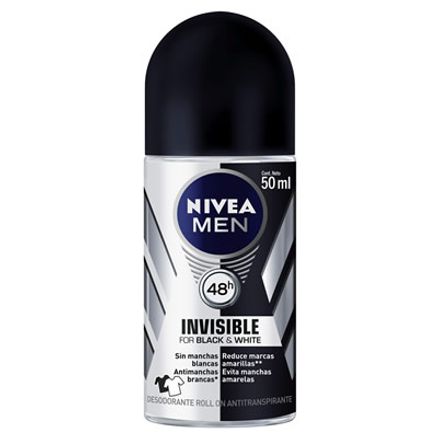 Desodorante Nivea Masculino Roll-on Invisible For Black e White 48h 50ml