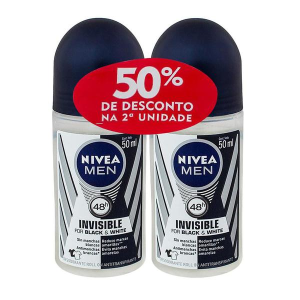 Desodorante Nivea Men Invisible For Black &amp White Roll-on 2x 50ml