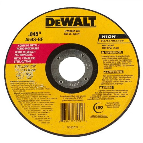 Disco Abrasivo para Corte 4-1/2 X .045 X 7/8" Dewalt - Dw8062