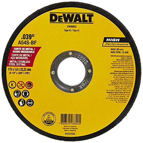 Disco Abrasivo para Corte 4-1/2 X .045 X 7/8 Pol. - DEWALT