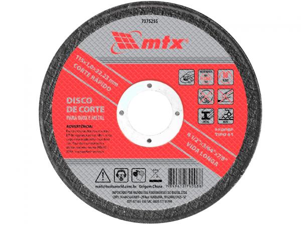 Disco Corte Mtx para Inox e Metal 115 X 1,0 X 22 Mm