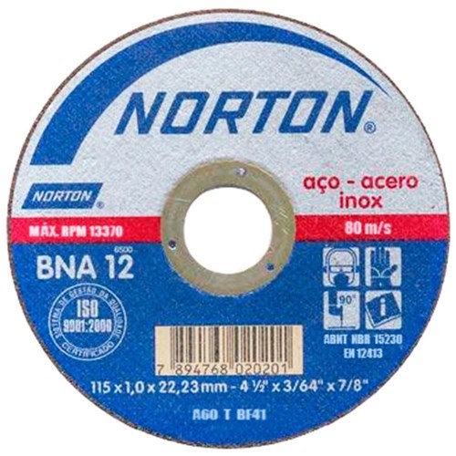 Disco de Corte para Inox 115 X 1,0 X 22,23 Mm - Bna12 - Norton
