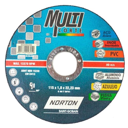 Disco de Corte para Inox 115 X 1,0 X 22,33 Mm - Multicorte - Norton