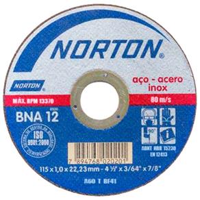 Disco de Corte para Inox 115 X 1,0 X 22 Mm - BNA12 - Norton