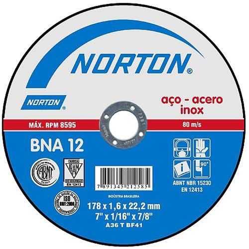 Disco de Corte para Inox 178 X 1,6 X 22 Mm - Bna12 - Norton
