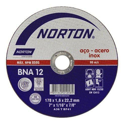 Disco de Corte para Inox 7 X 1.6mm X 7/8 Bna12 - Norton
