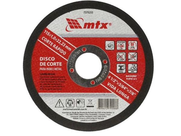 Disco de Corte para Inox e Metal 115 X 1,0 X 22 MM L MTX 7375255