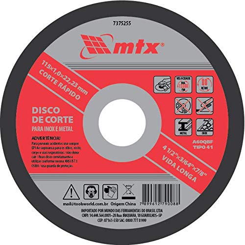 Disco de Corte para Inox e Metal, 180 X 1, 6 X 22mm Mtx