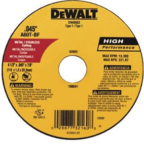 Disco de Corte para Metal e Inox 4. 1/2" X 1,0 X 7/8" Mm - Dewalt