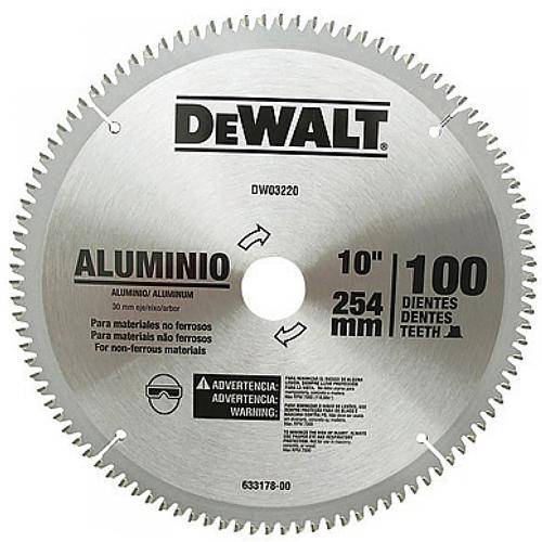Disco de Serra Circular de 10 Pol. para Alumínio/Madeira - 100 Dentes Dewalt-Dw03220