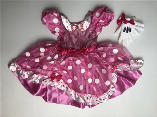 Disney - Vestido Minnie Mouse Rosa com Luvas
