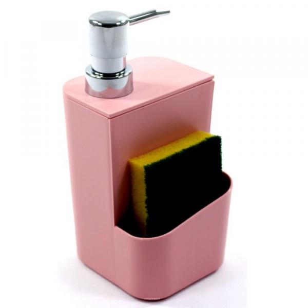 Dispenser para Detergente com Porta Esponja 650ml - Rosa - ou